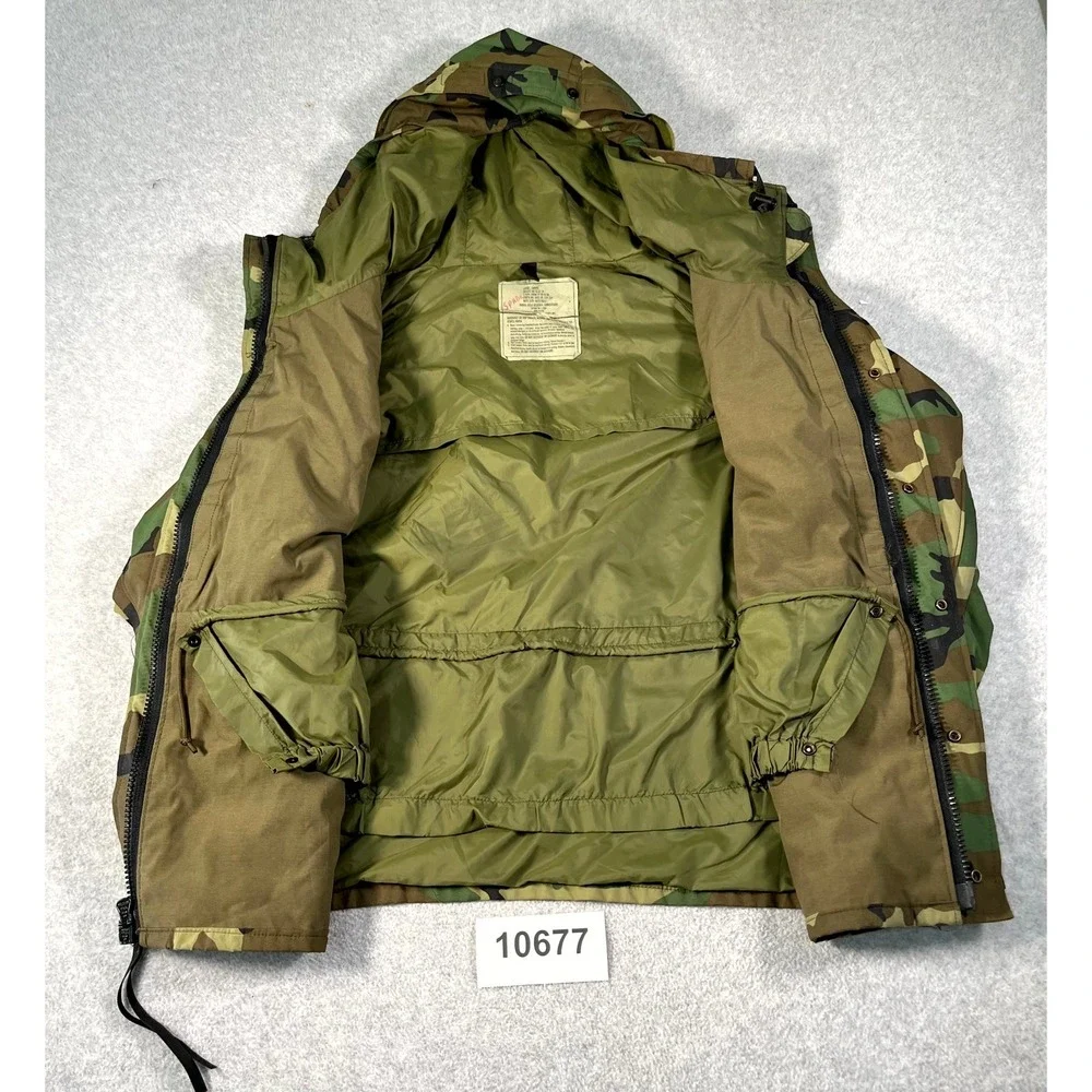 Vintage 1994 US Tennier Industries Parka Jacket Mens L Green Camouflage Hooded